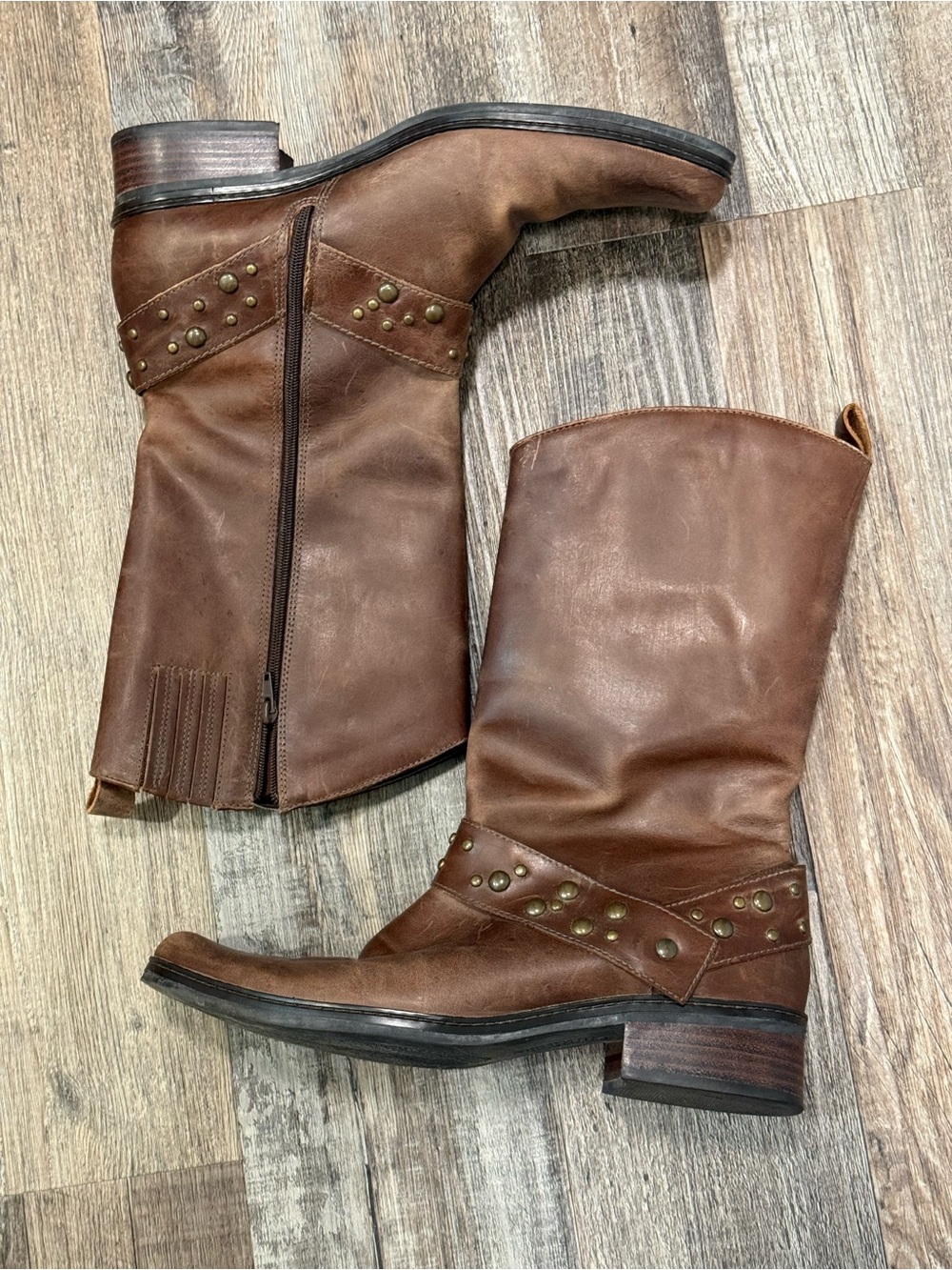 MATISSE Anthropologie Brown Studded Harness Boots Size: 7.5